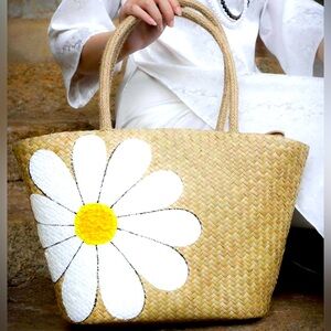 Hand made beach tote daisy design